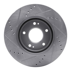 Hyundai Santa Fe Brake Rotor (1) - Front Right - R1 Concepts - Drilled & Slotted - Silver - `01-`06